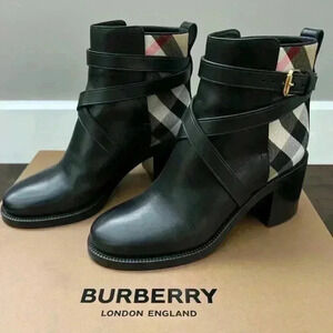 Burberry - House  Check and Leather Ankle Boots